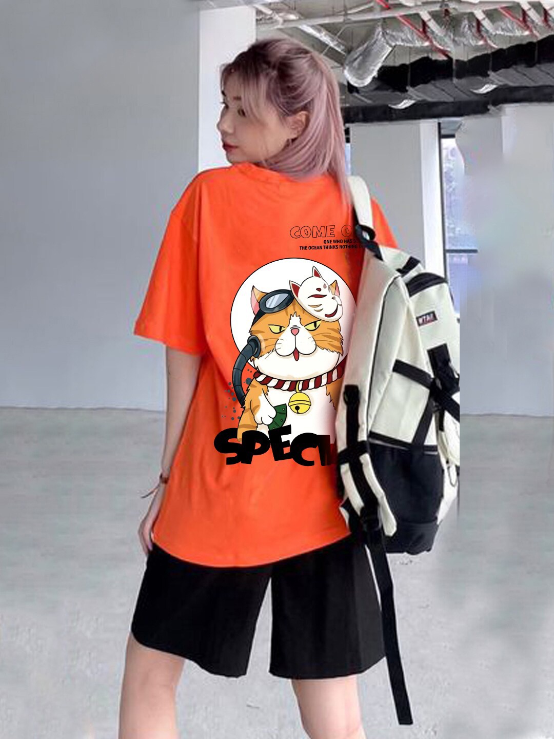 

CHKOKKO Women Printed Hooded Applique T-shirt, Orange