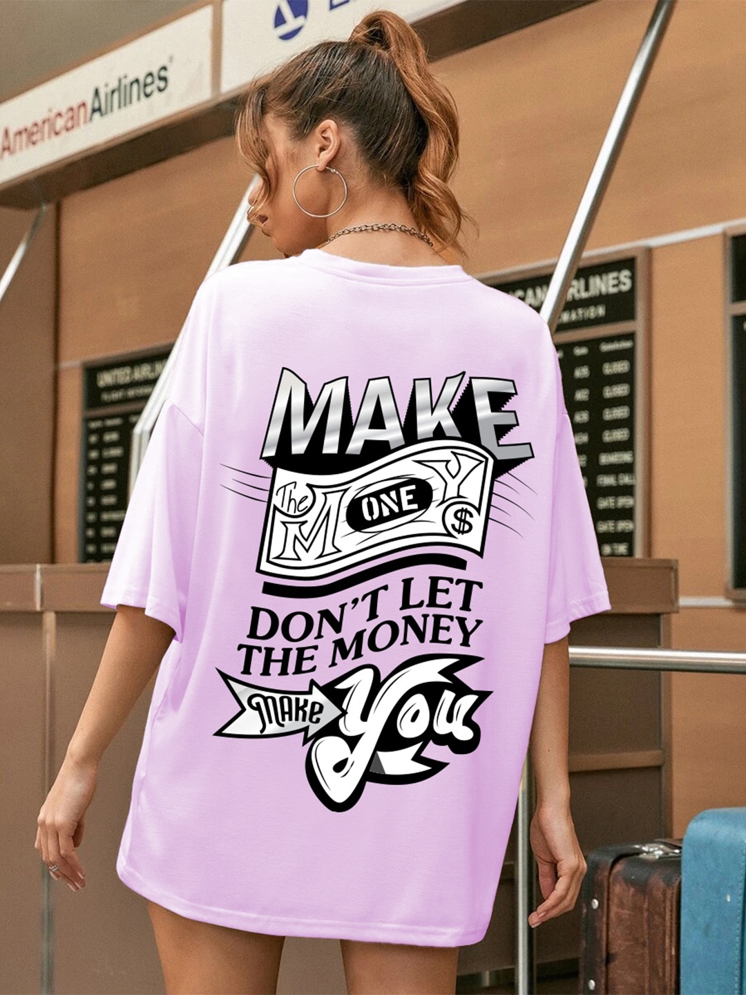 

CHKOKKO Women Typography Printed Pockets T-shirt, Lavender