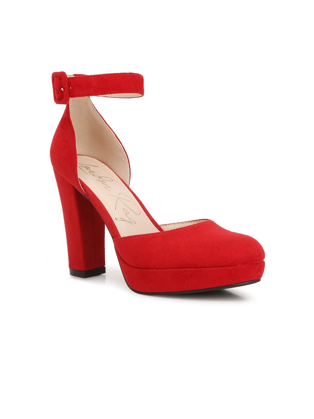 

London Rag Round Toe Suede Platform Heeled Pumps, Red