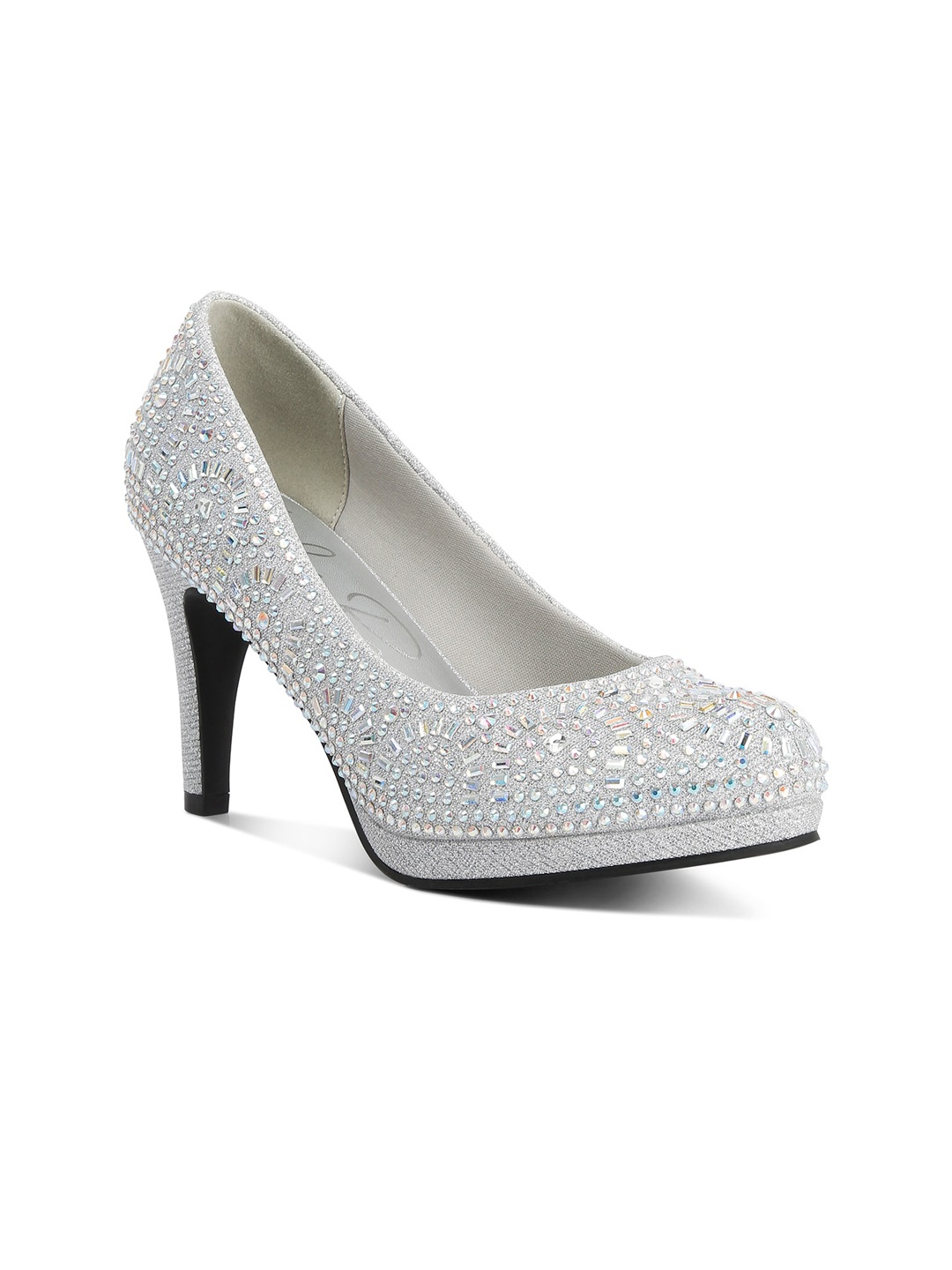 

London Rag Women Embellished PU Party Slim Heel Pumps, Silver
