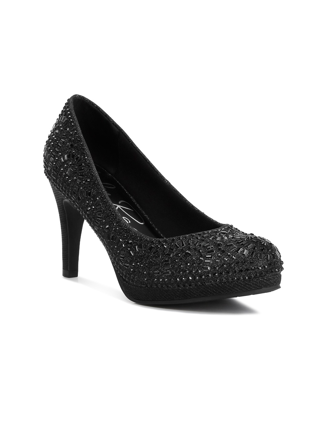 

London Rag Women Embellished PU Party Slim Heel Pumps, Black