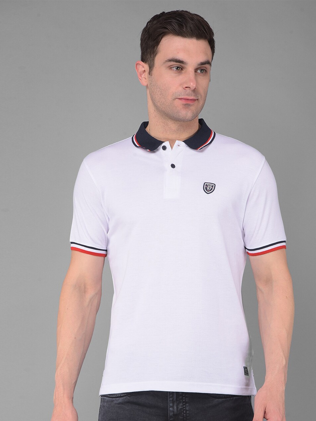 

COBB Men Polo Collar Raw Edge T-shirt, White