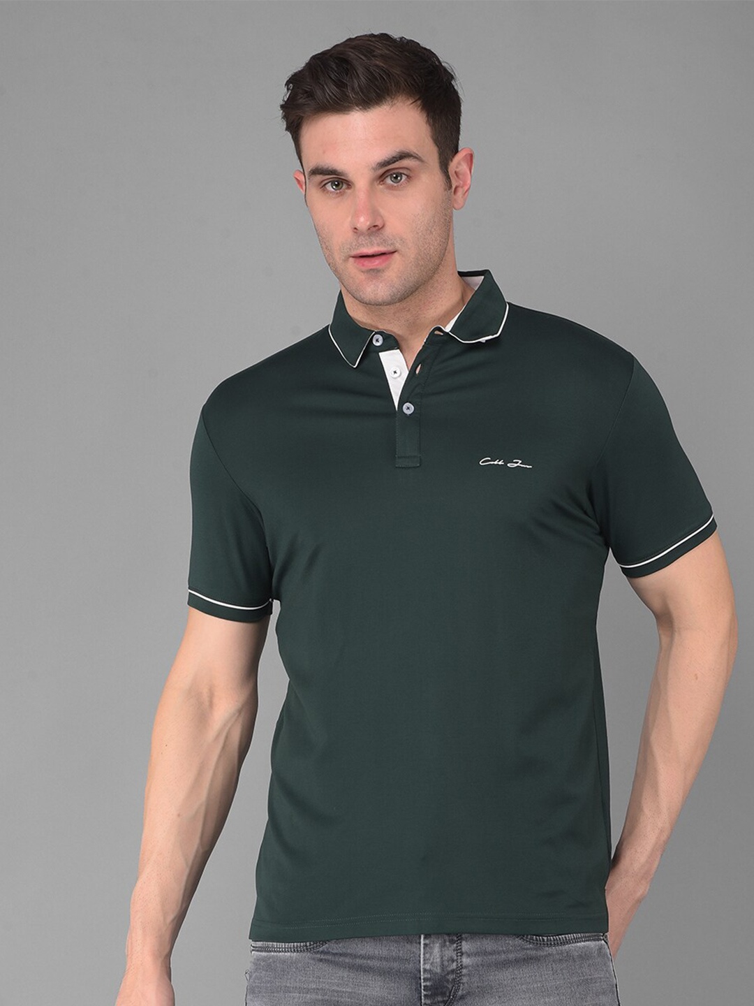 

COBB Men Polo Collar Applique T-shirt, Green