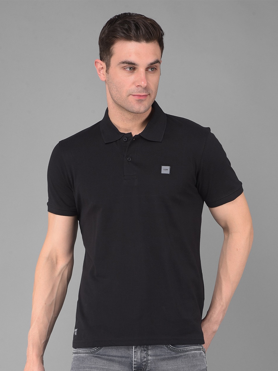 

COBB Men Polo Collar T-shirt, Black