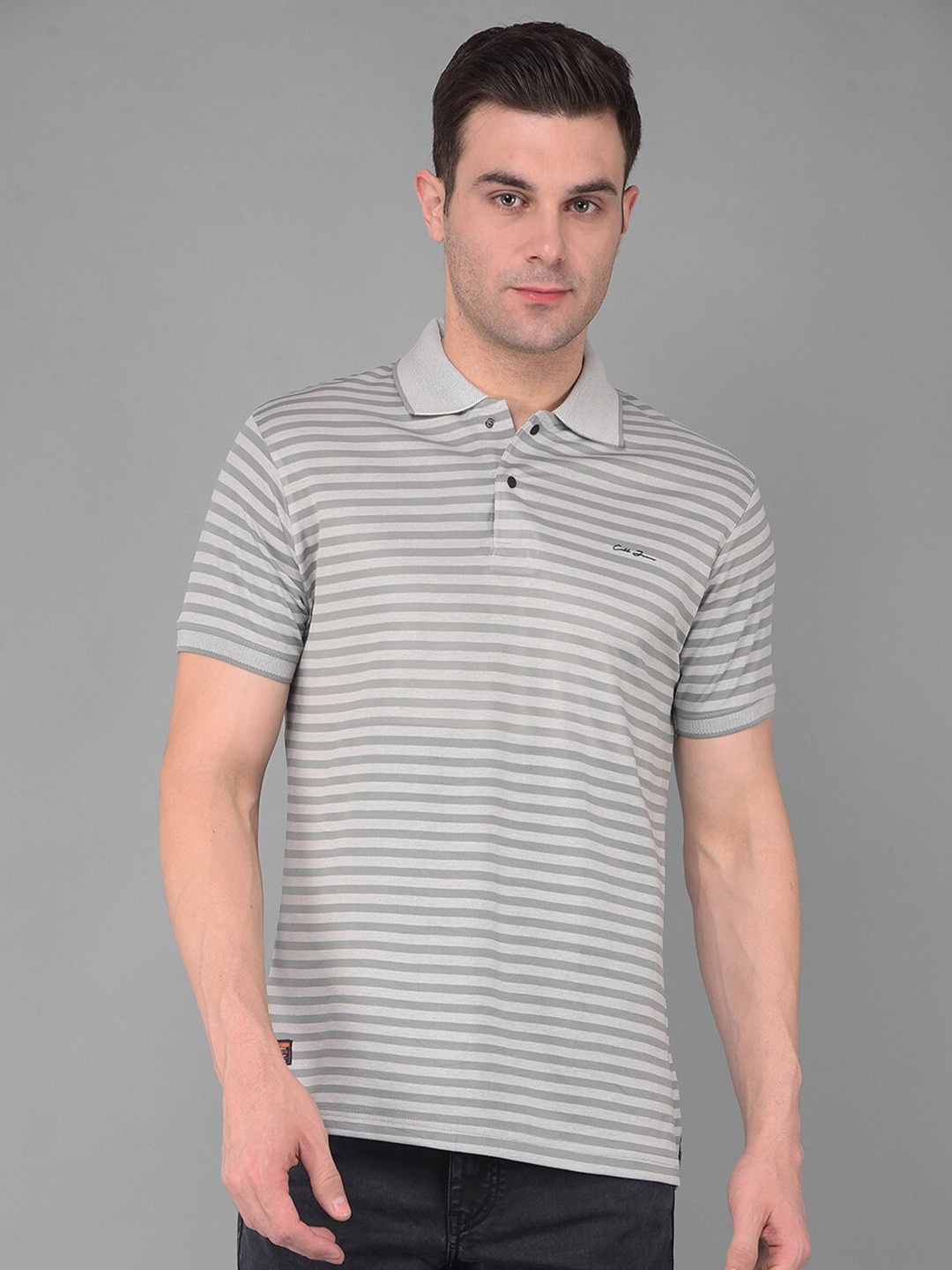

COBB Men Striped Polo Collar Monochrome Pockets T-shirt, Green