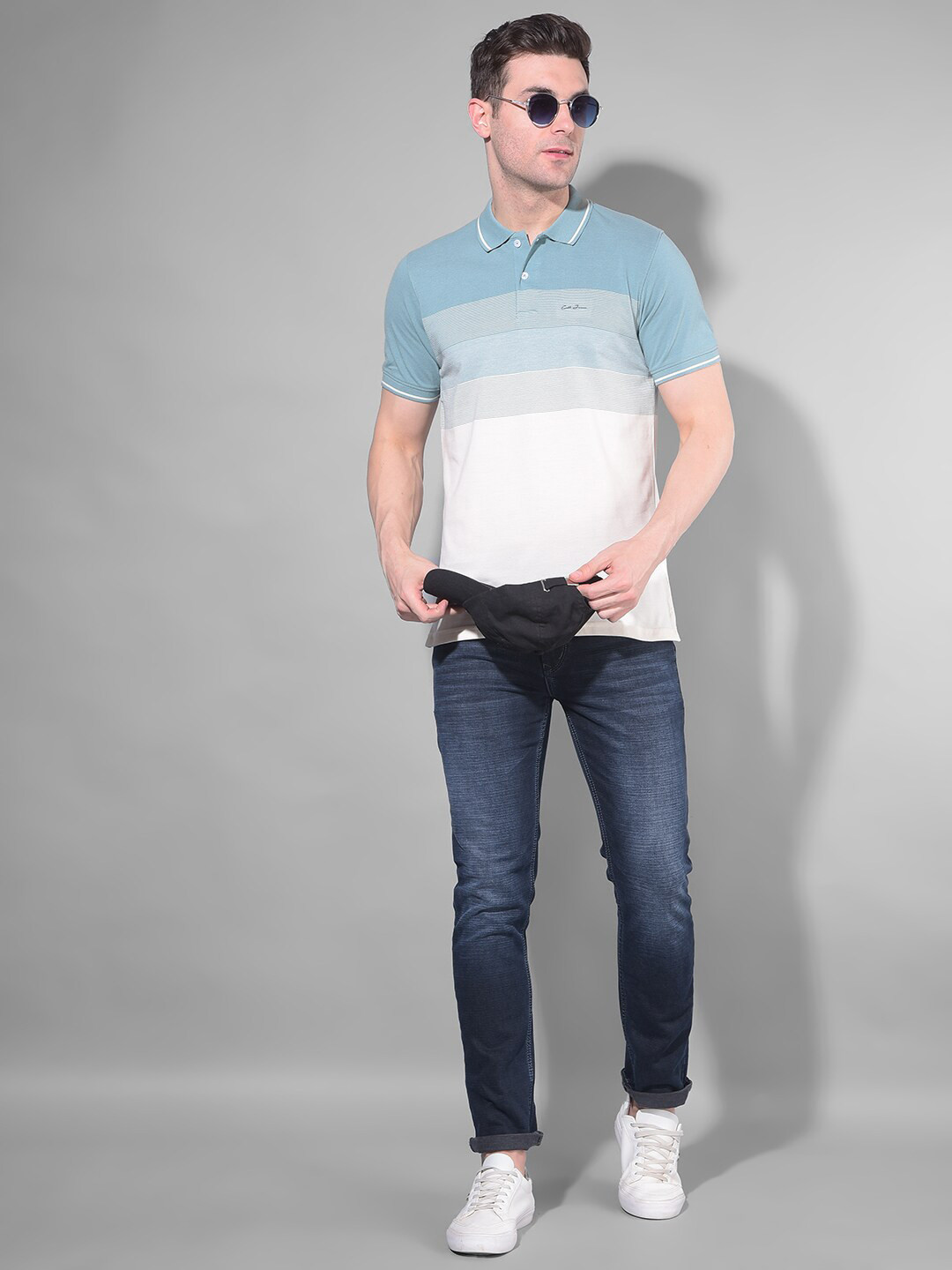 

COBB Men Colourblocked Polo Collar Pockets T-shirt, Blue