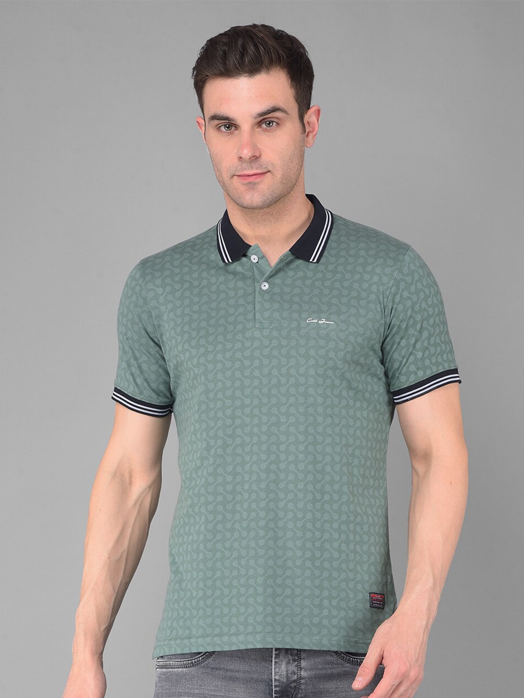 

COBB Men Printed Polo Collar Applique T-shirt, Green