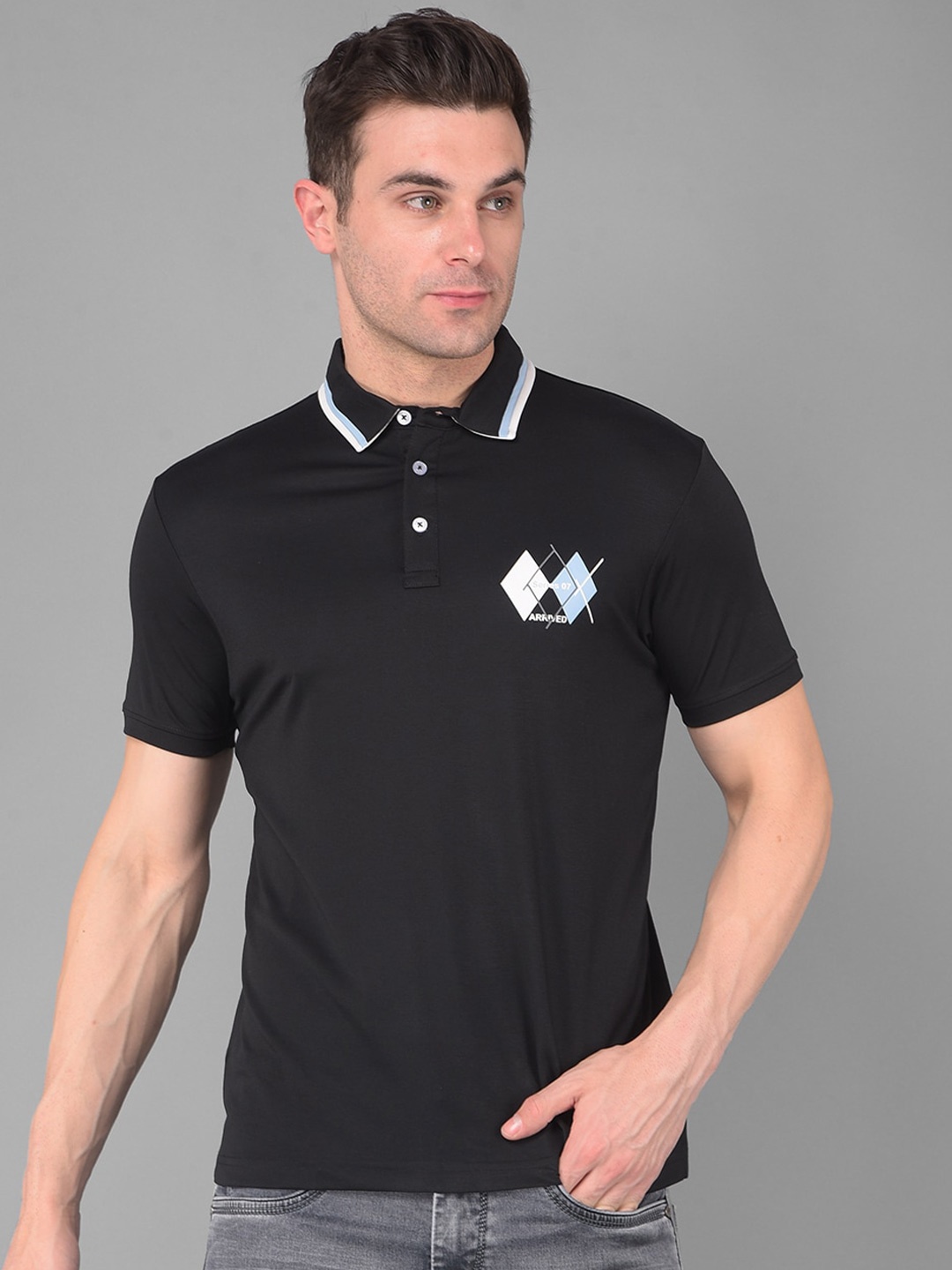 

COBB Men Polo Collar Applique T-shirt, Black