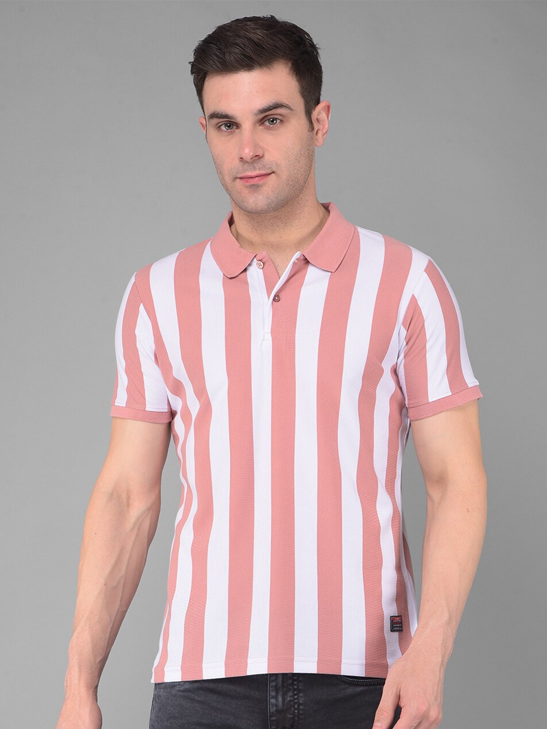 

COBB Men Striped Polo Collar T-shirt, Pink