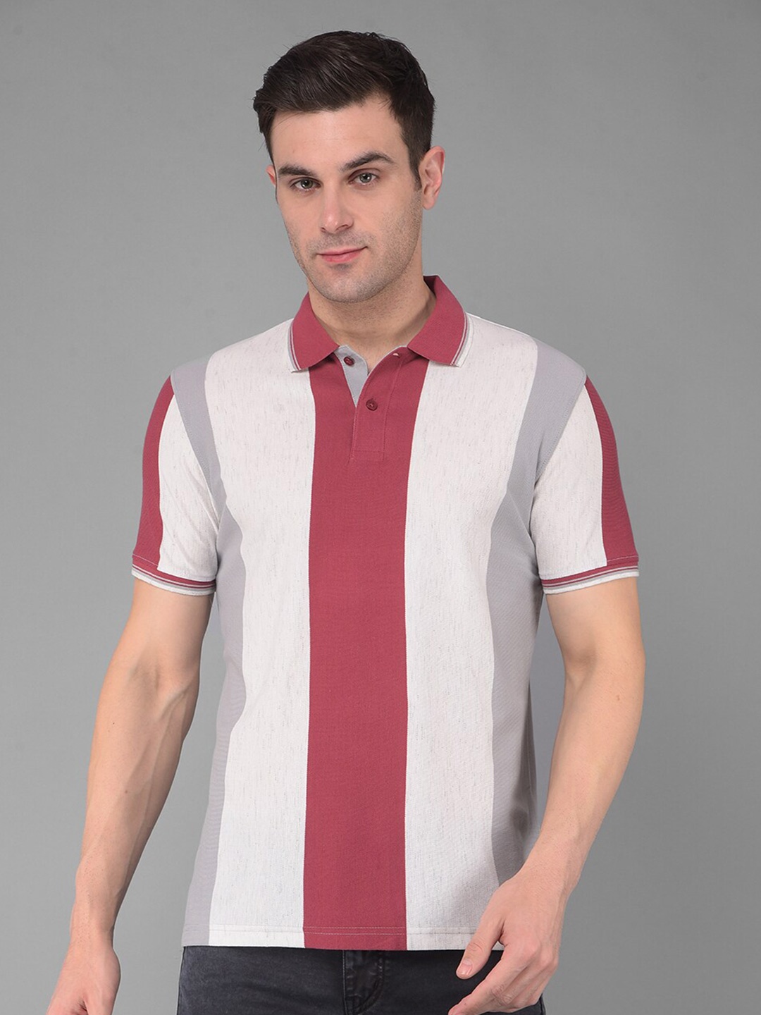

COBB Men Colourblocked Polo Collar Pockets T-shirt, Red