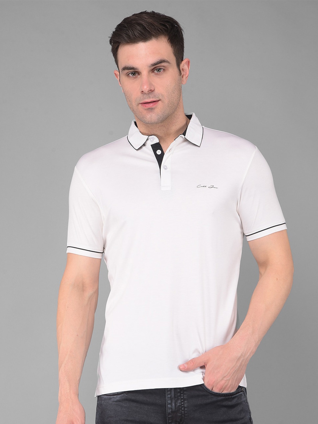 

COBB Men Polo Collar T-shirt, White