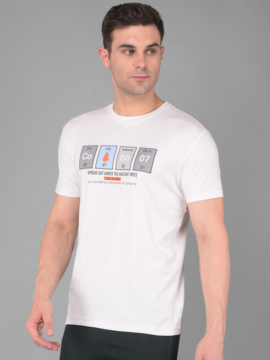 

COBB Men Typography Printed Applique T-shirt, White