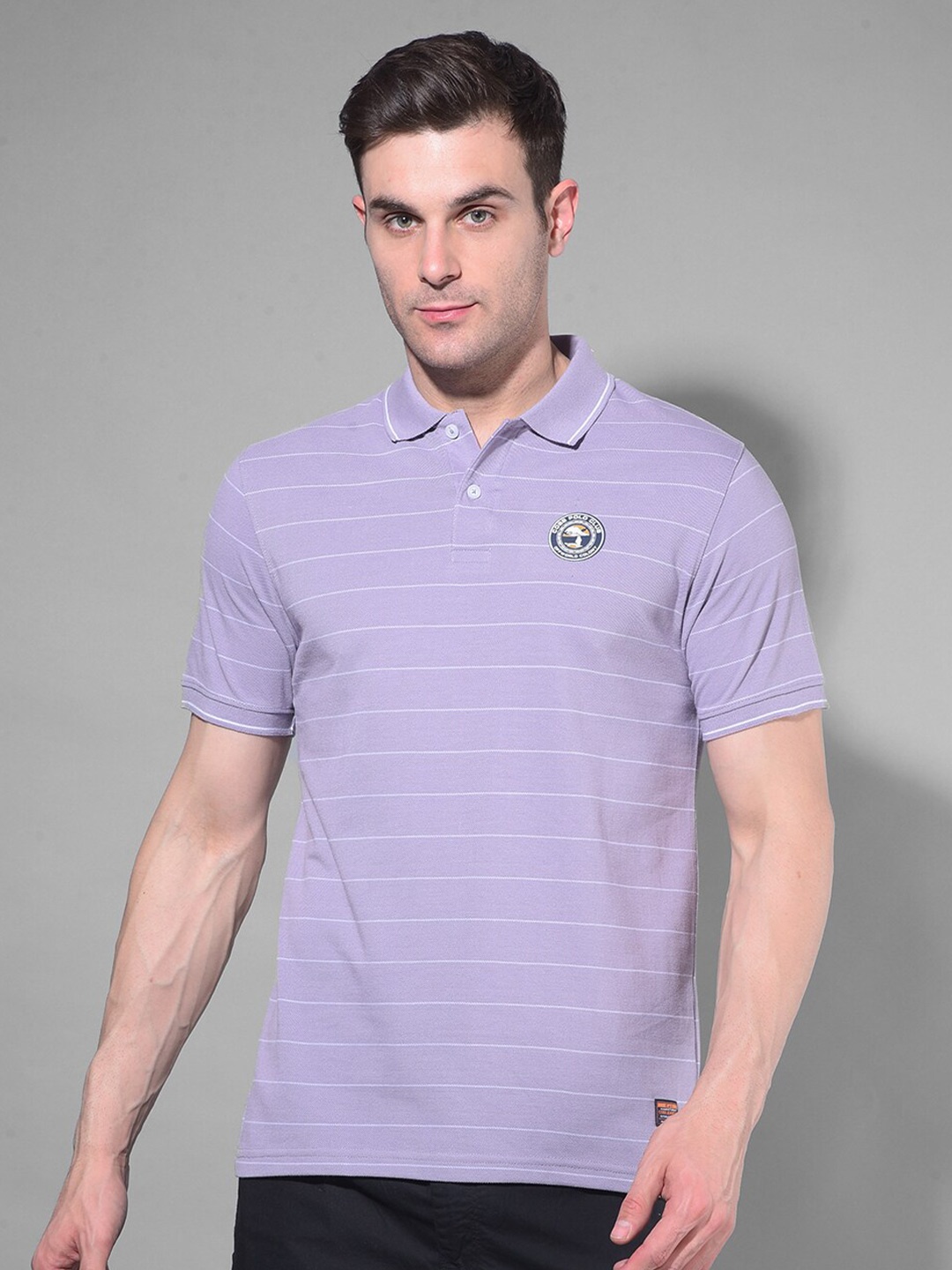 

COBB Men Striped Polo Collar T-shirt, Purple