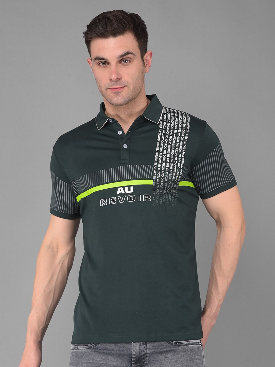 

COBB Men Typography Printed Polo Collar Applique T-shirt, Olive