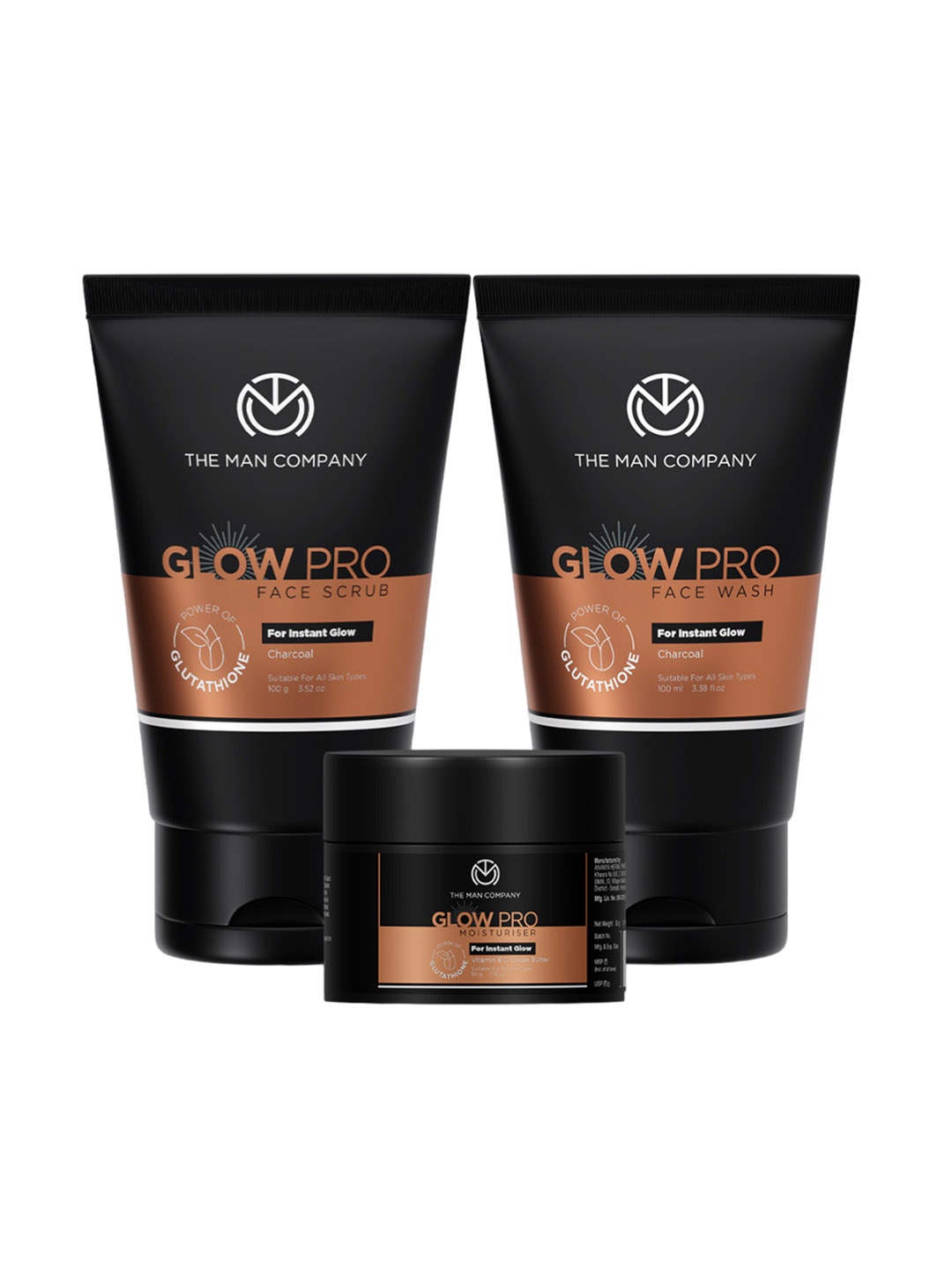 

THE MAN COMPANY Glow Pro Face Wash 100ml-Scrub 100g & Moisturizer 50g, Black