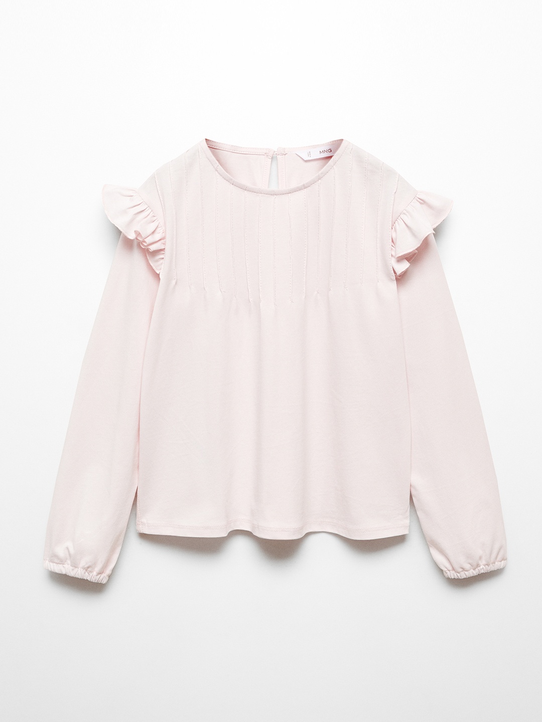 

Mango Kids Girls Solid Pure Cotton Top with Ruffle Detail, Pink