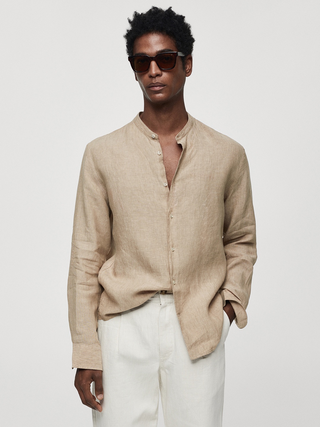 

MANGO MAN Linen Regular Fit Casual Shirt, Beige