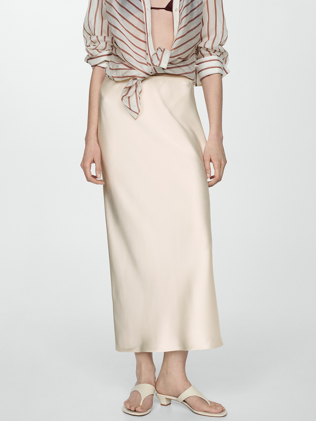 

MANGO Satin Finish Straight Maxi Skirt, Beige