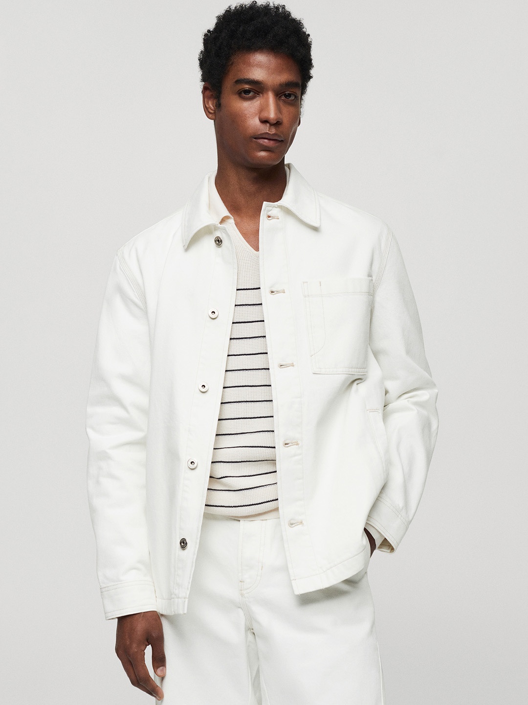 

MANGO MAN Pure Cotton Denim Shacket, White