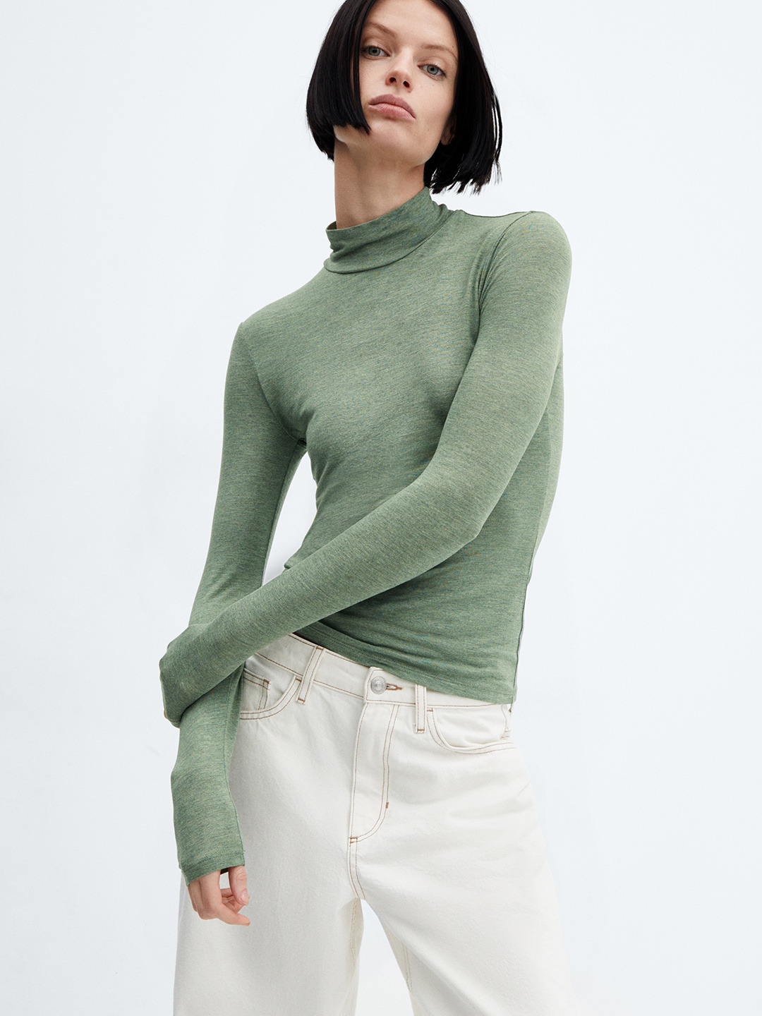 

MANGO High Neck T-shirt, Green