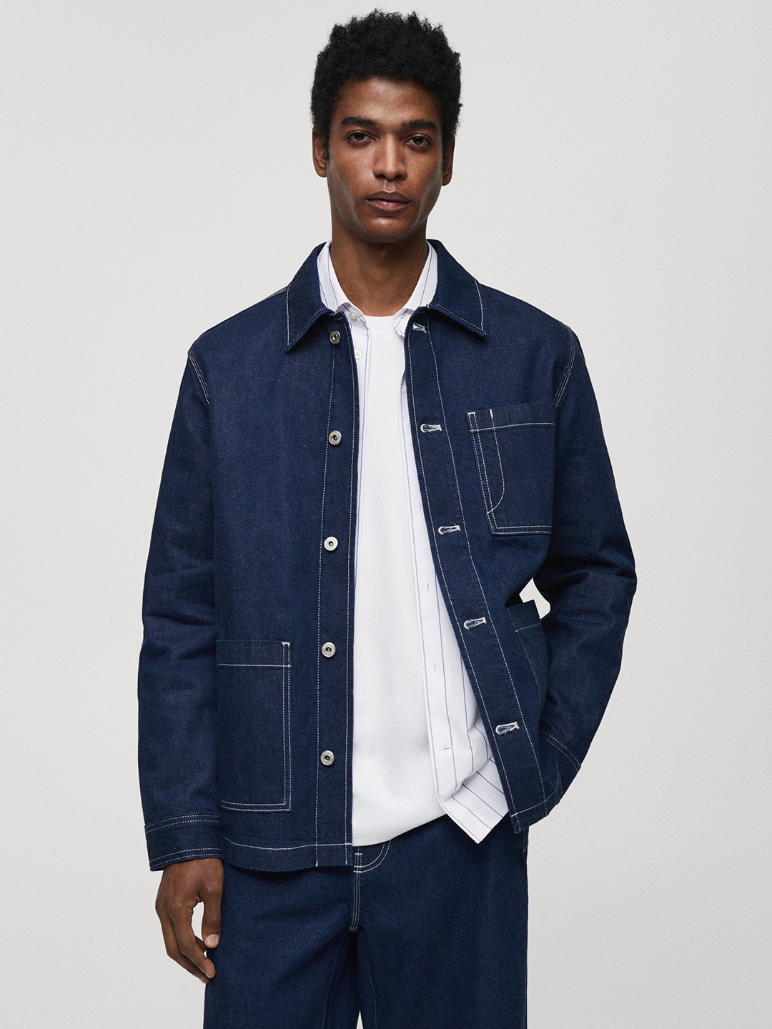 

MANGO MAN Pure Cotton Denim Shacket, Blue