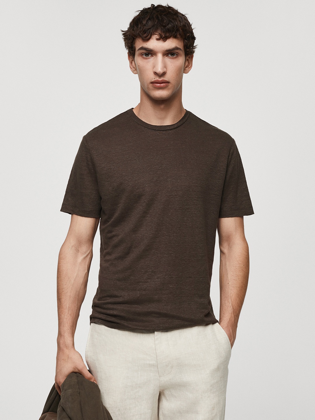 

MANGO MAN Linen Slim Fit T-shirt, Brown
