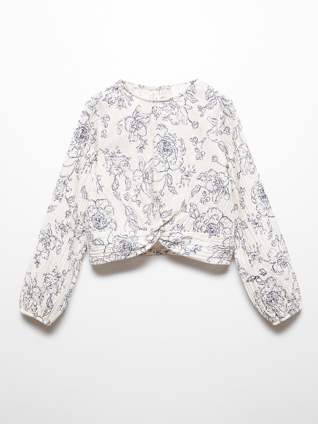 

Mango Kids Girls Floral Print Puff Sleeve Cotton Longline Top, White