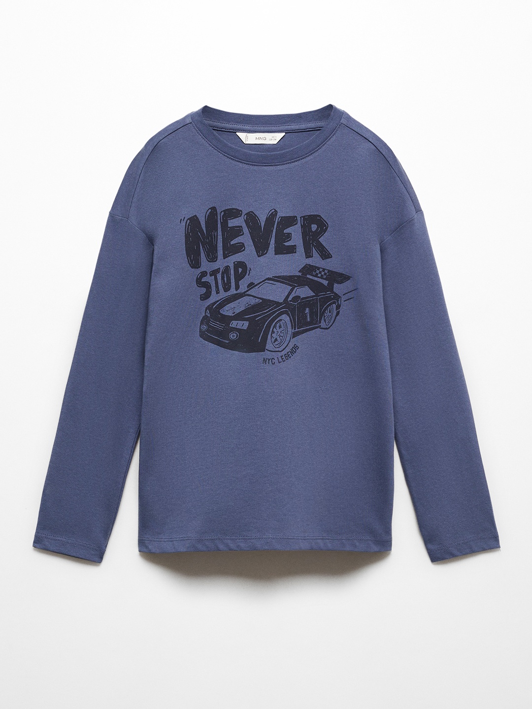 

Mango Kids Boys Typography Printed Pure Cotton T-shirt, Navy blue