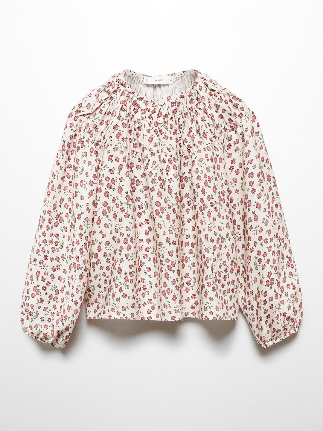 

Mango Kids Girls Floral Print Puff Sleeve Top, White