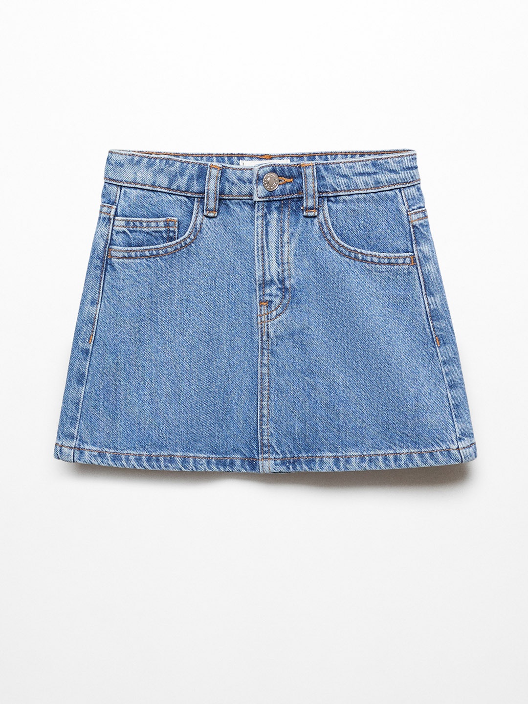 

Mango Kids Girls Pure Cotton Mini Denim A-Line Skirt, Blue