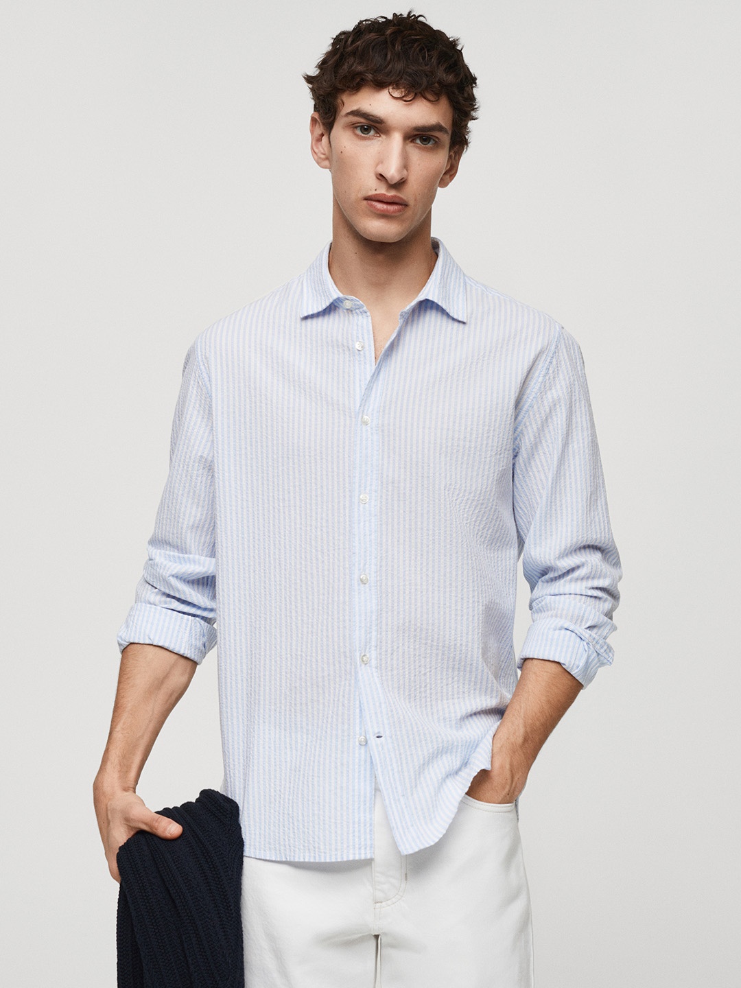 

MANGO MAN Pinstriped Casual Shirt, Blue
