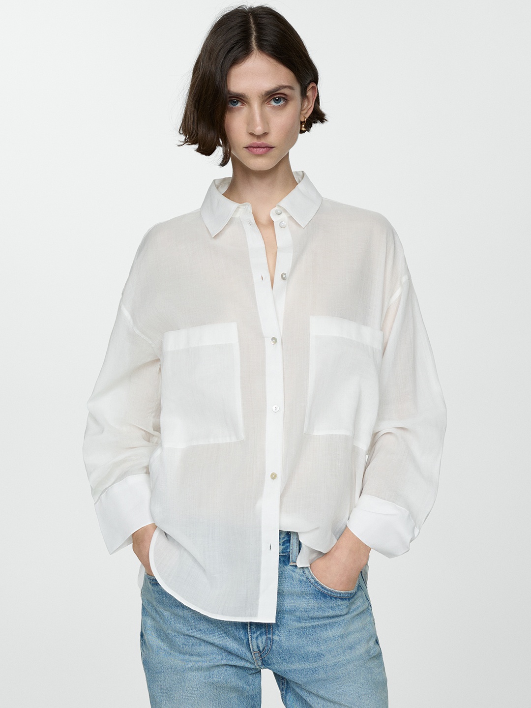 

MANGO Women Oversized Casual Shirt, White