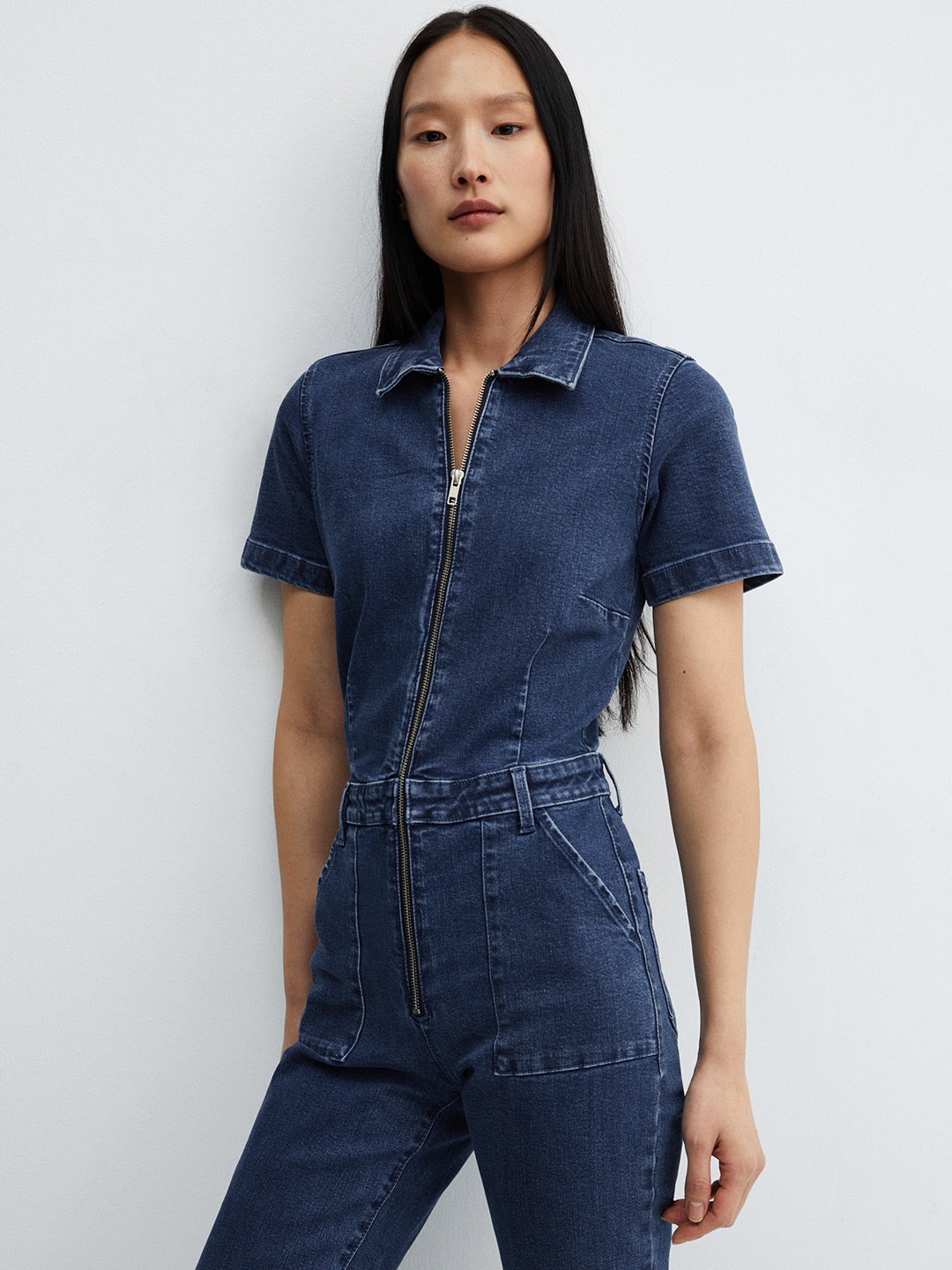 

MANGO Denim Basic Jumpsuit, Blue