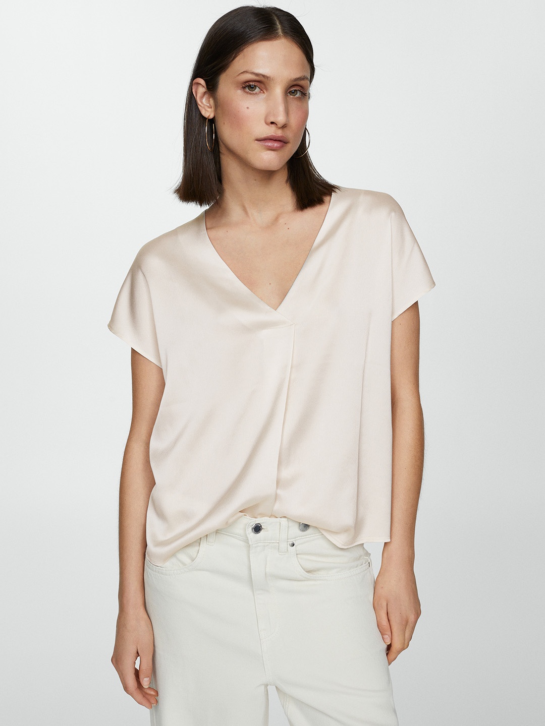 

MANGO Satin Pleated Top, Off white