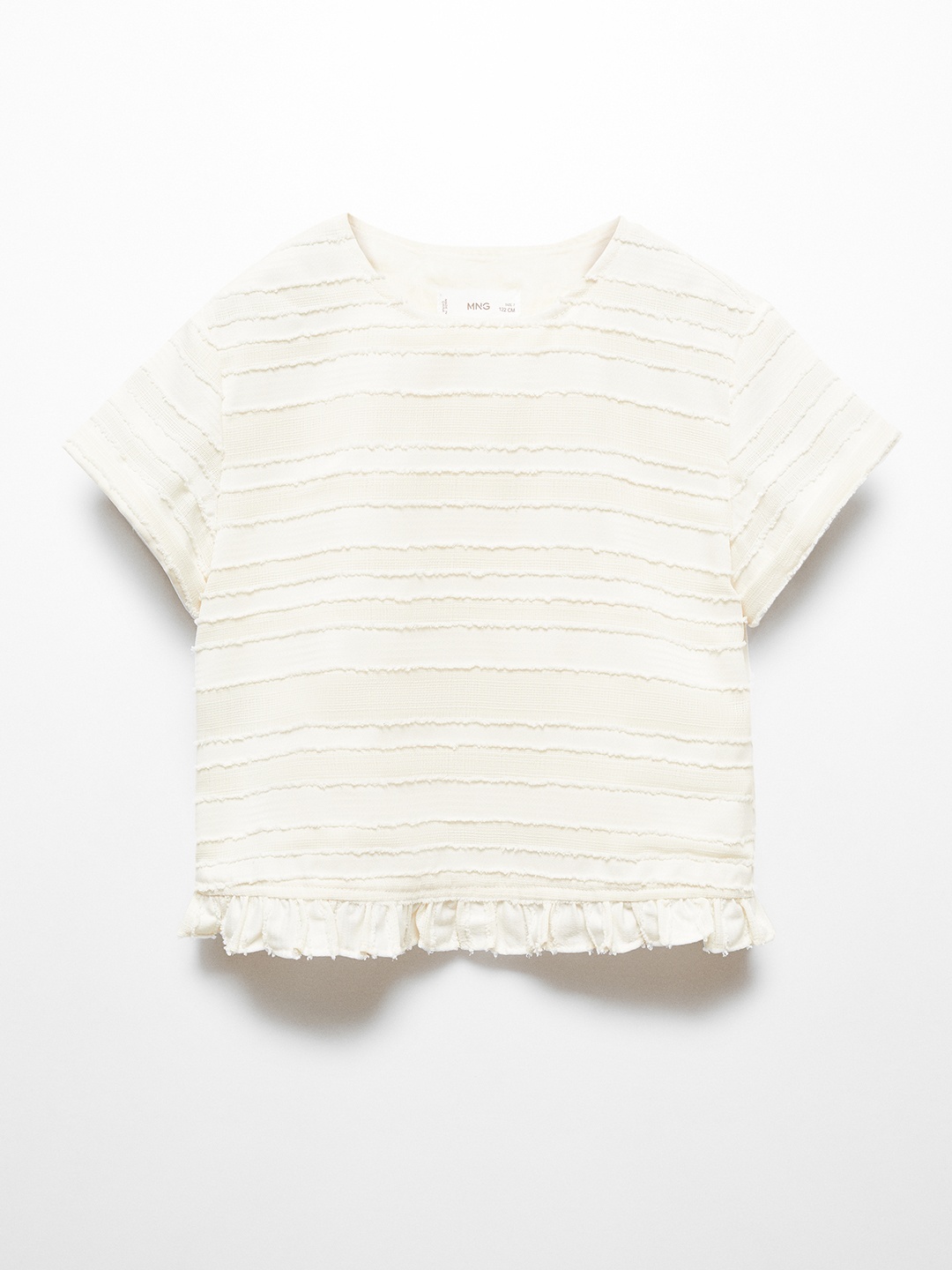 

Mango Kids Girls Self Striped Top with Ruffle Detail, Cream