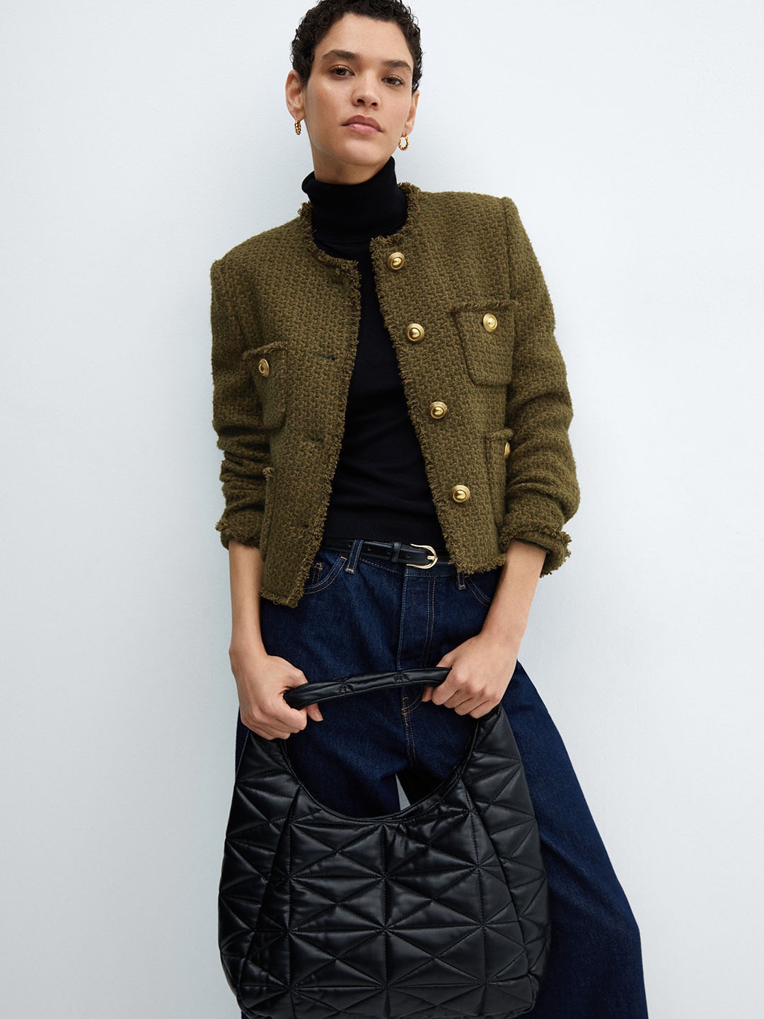 

MANGO Pocket Detail Tweed Jacket, Olive