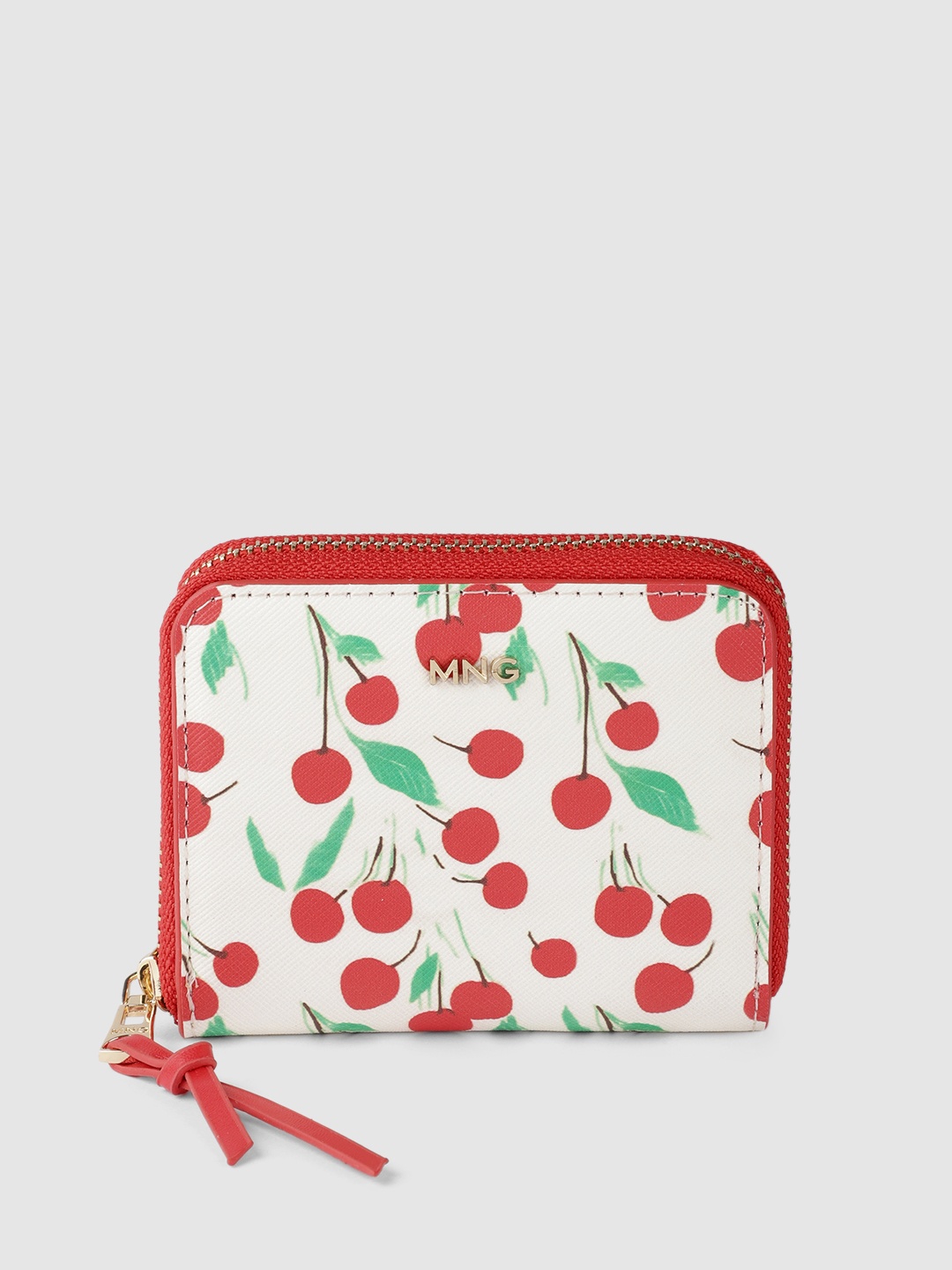 

MANGO Women Cherry Print Zip Around Wallet, White