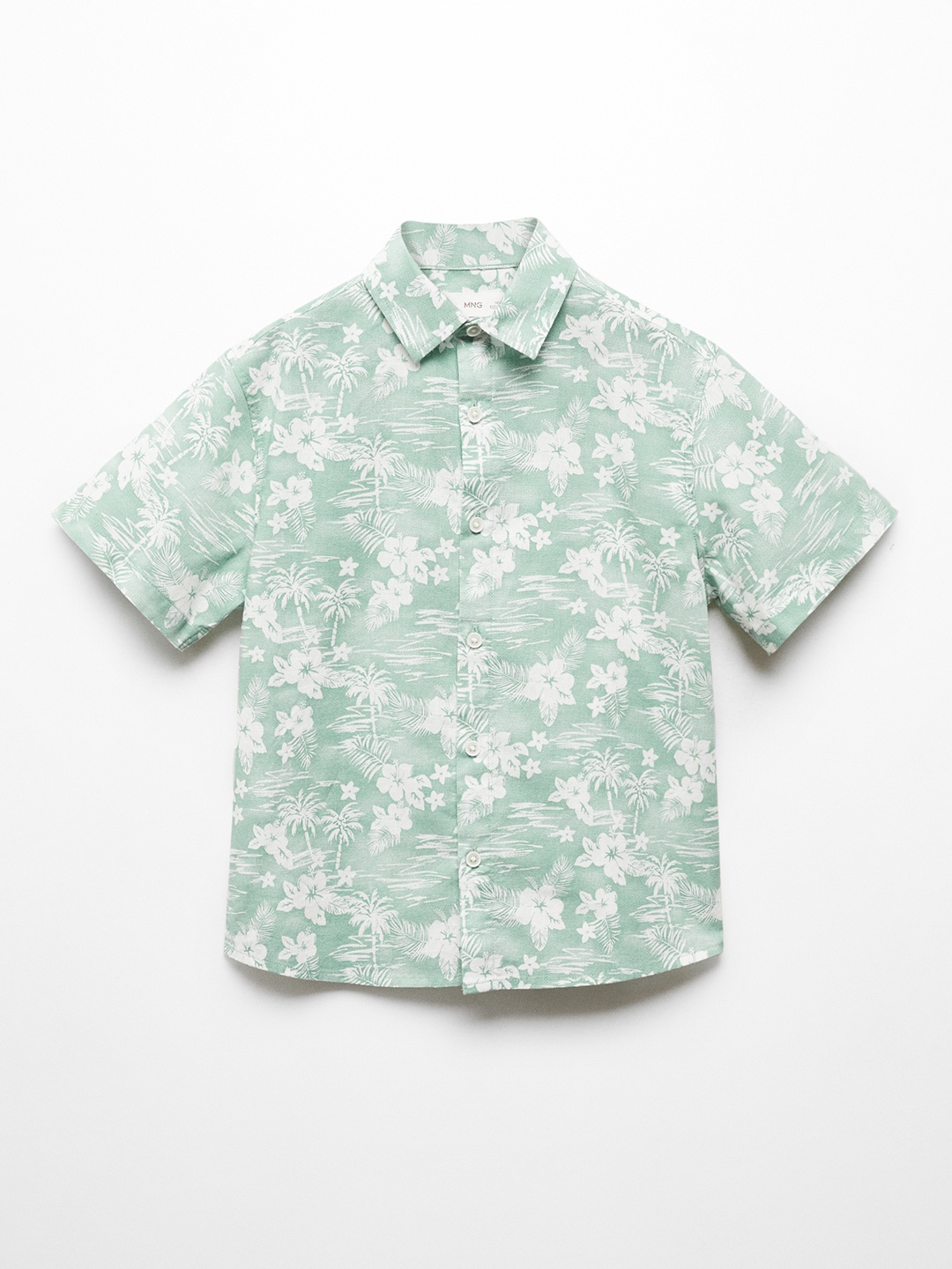 

Mango Kids Boys Pure Cotton Floral Printed Casual Shirt, Green