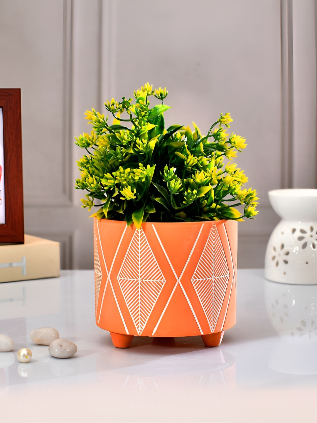 

TAYHAA Orange & White Printed Ceramic Planter