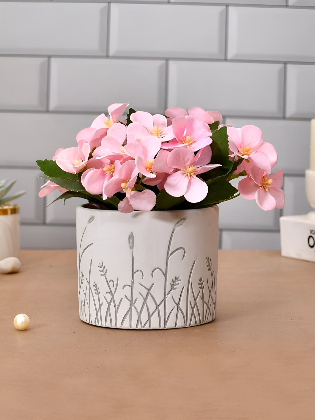 

TAYHAA White & Grey Printed Ceramic Planter