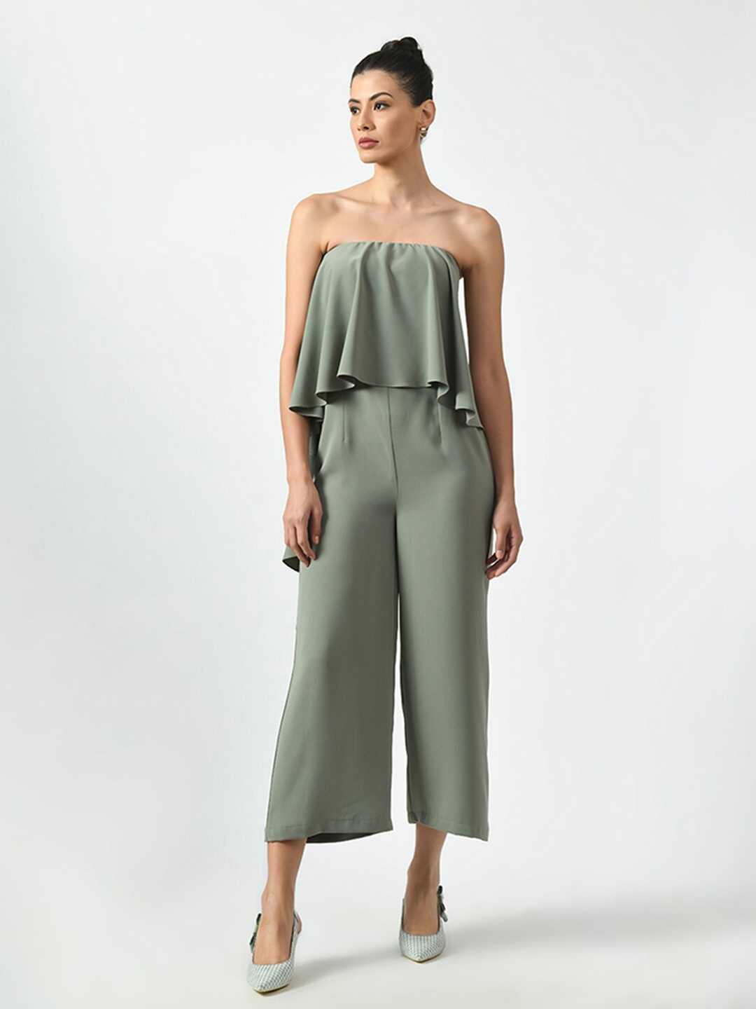 

OFFICE & YOU Off Shoulder Cotton Jumpsuit, Green