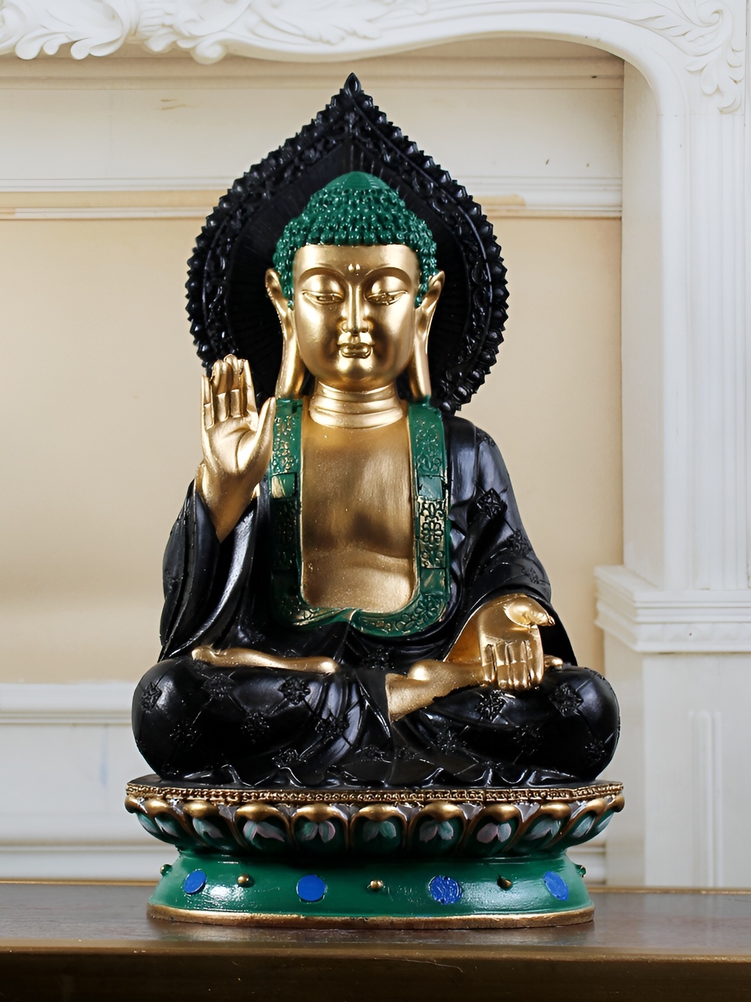 

THE WHITE INK DECOR Green Buddha Figurine Showpiece