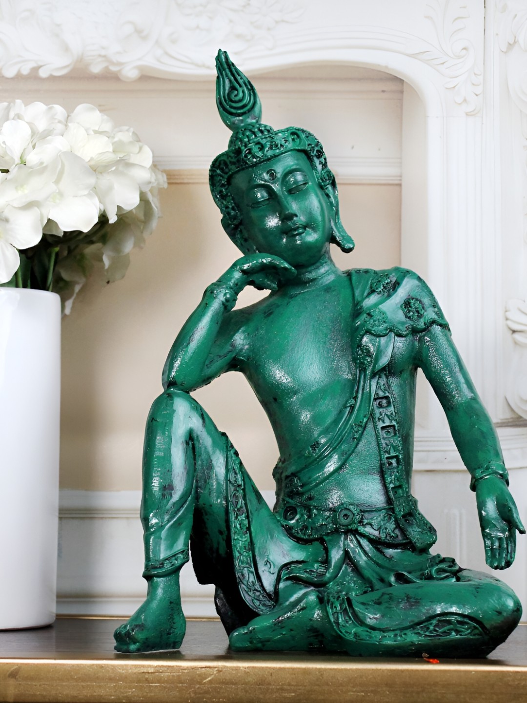 

THE WHITE INK DECOR Green Buddha Figurine Showpiece