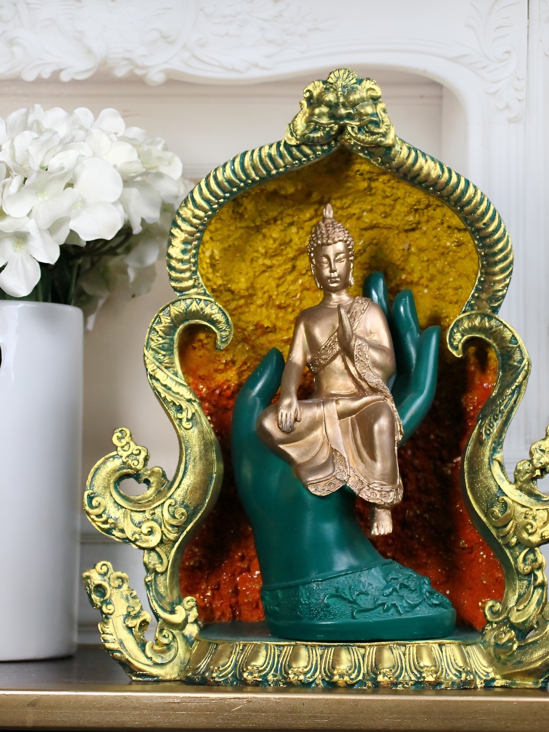 

THE WHITE INK DECOR Red Buddha Figurine Showpiece