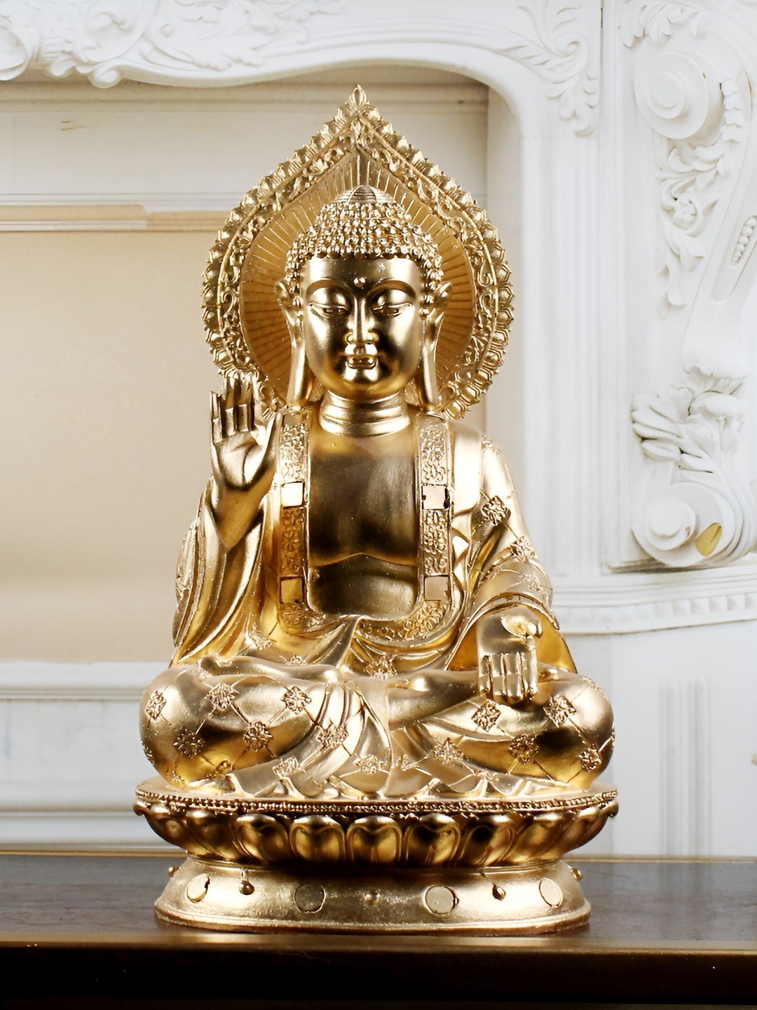 

THE WHITE INK DECOR Gold-Toned Buddha Figurine Showpiece