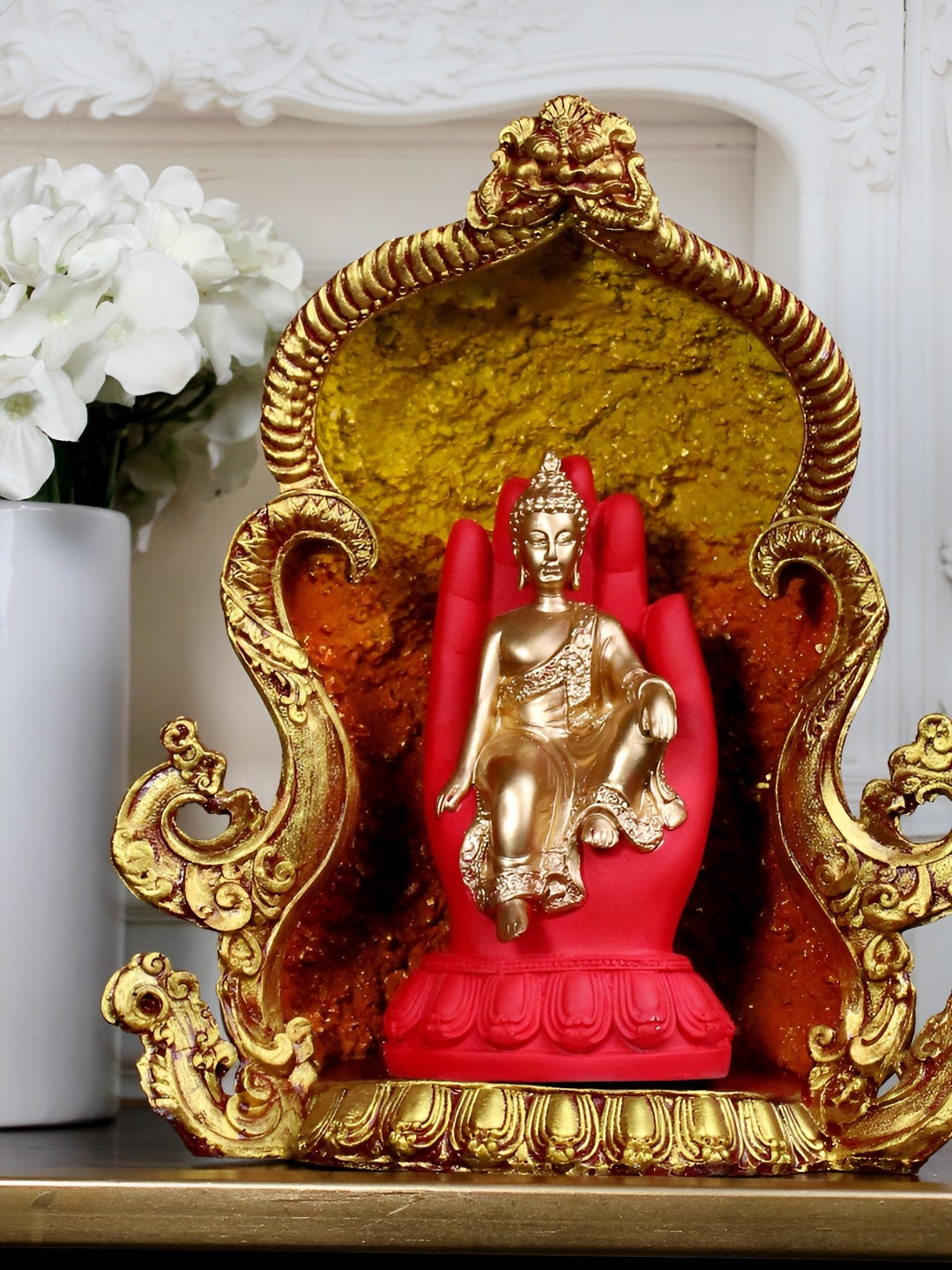 

THE WHITE INK DECOR Red Buddha Figurine Showpiece