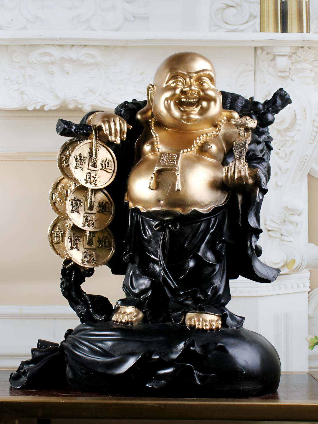 

THE WHITE INK DECOR Black & Gold Toned Buddha Figurine Showpiece
