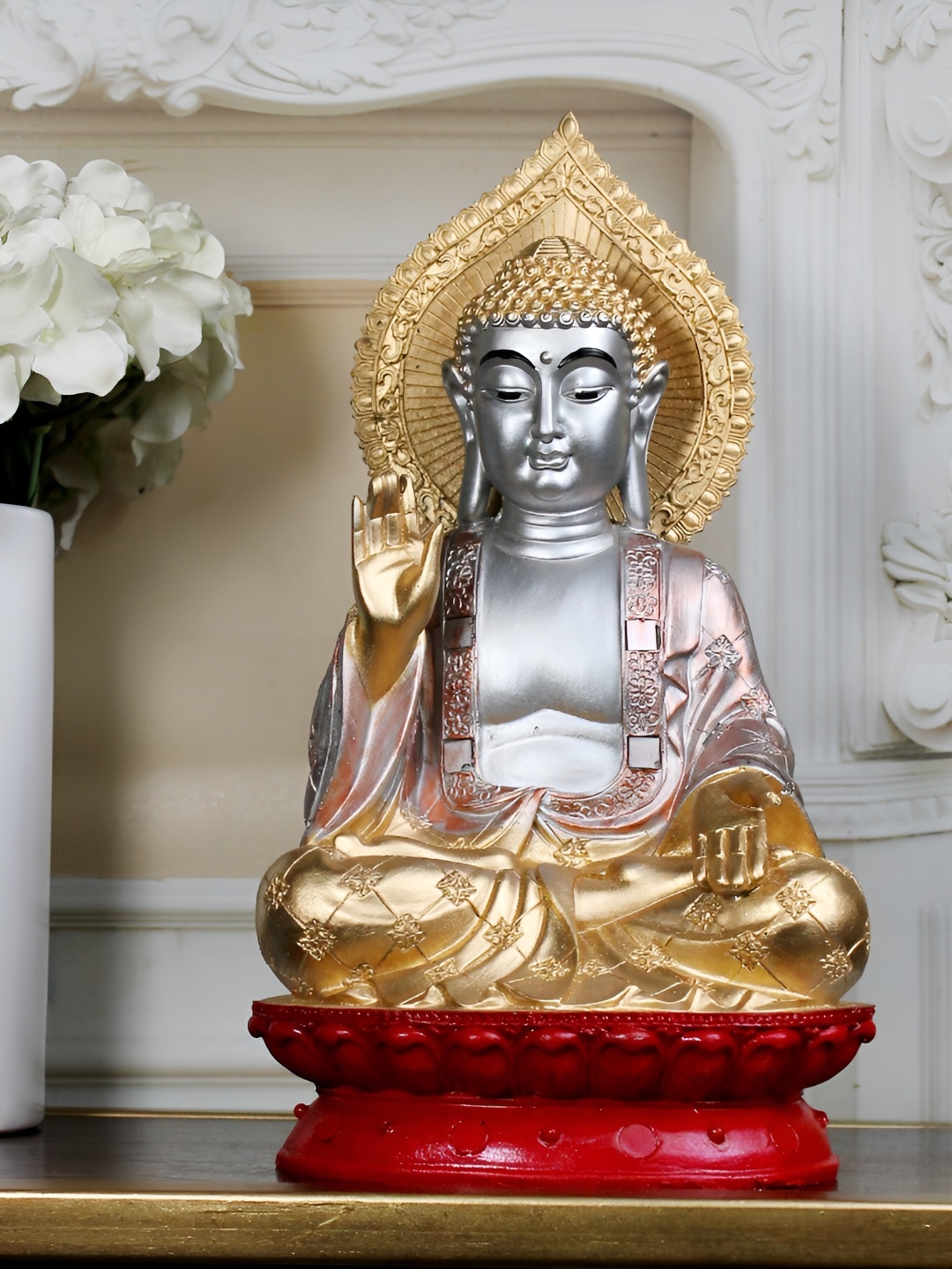 

THE WHITE INK DECOR Gold-Toned Buddha Figurine Showpiece
