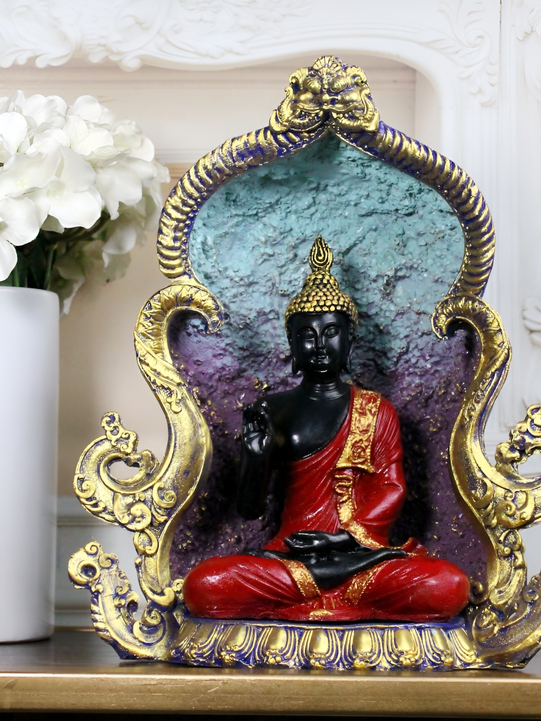 

THE WHITE INK DECOR Red Buddha Figurine Showpiece