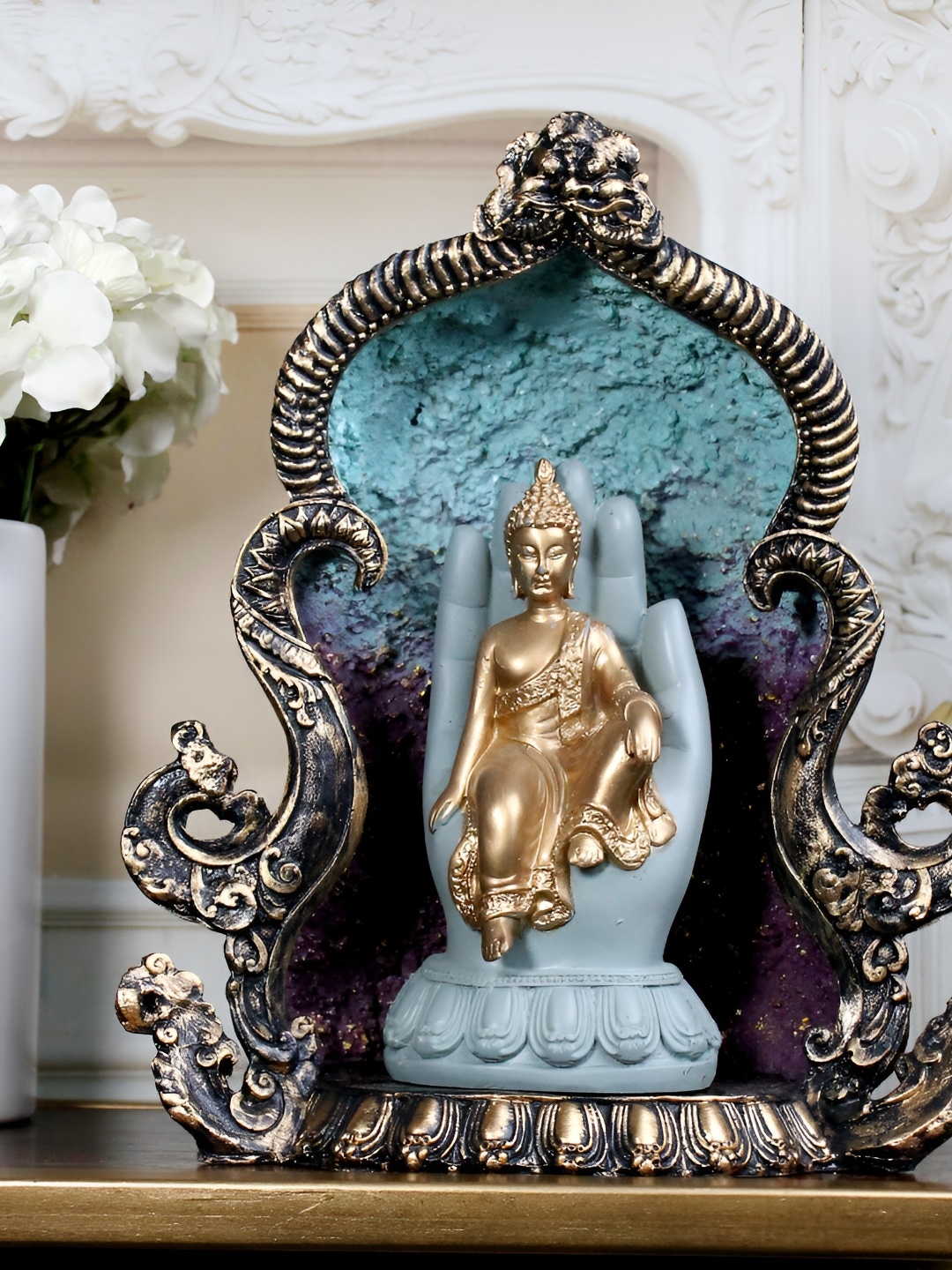 

THE WHITE INK DECOR Blue Buddha Figurine Showpiece